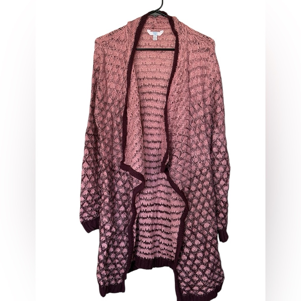 Time and Tru Pink Ombre Open-Front Cardigan with Dark Trim size 16-18 Cute!